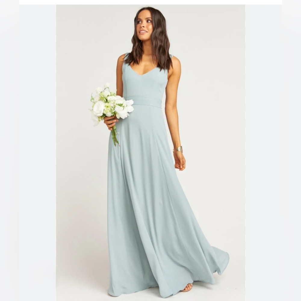 Show Me Your Mumu Maxi Dress Wedding Prom Flowy Chiffon Silver Sage Blue Size XS